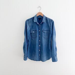 J. Crew Chambray Denim Shirt | Womens Button Front Top | Classic Casual Staple